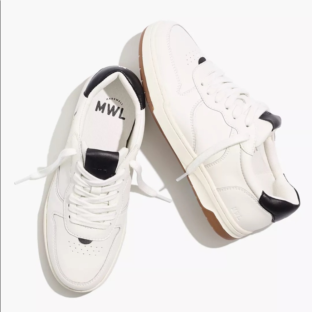 Madewell Court Sneakers in White and Black Leather